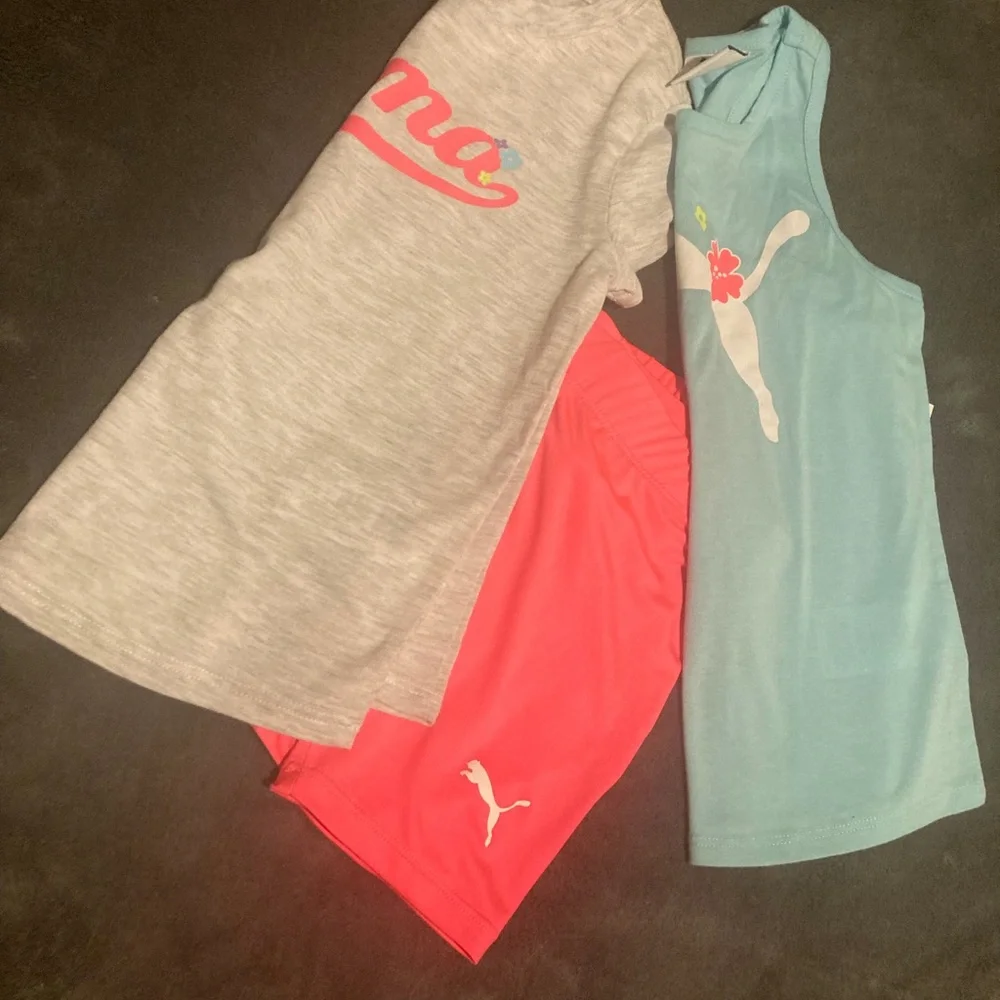 Puma Girls 3-Piece Active Set - Gray, Aqua & Pink - Picture 2 of 8